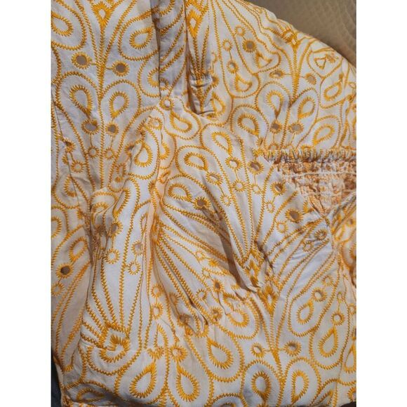 LOFT Dress Women's XS White Golden Eyelet Open Back Maxi Cotton Smocked - Picture 7 of 7